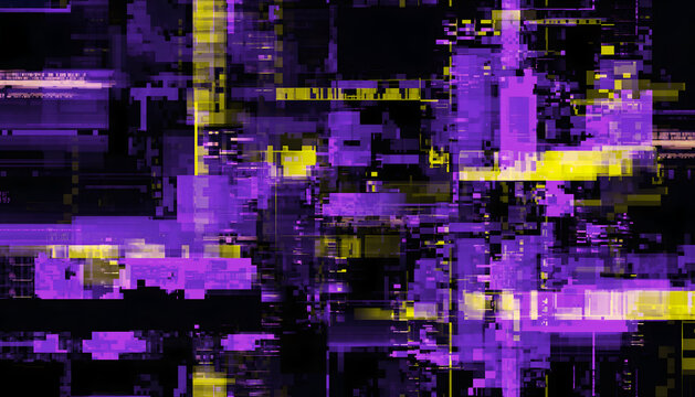 Abstract Digital Glitch Background Purple Yellow Glitch
