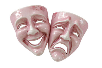 Pink comedy and tragedy masks representing emotions
