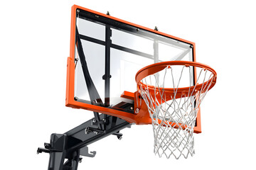Outdoor basketball hoop with clear backboard and orange rim