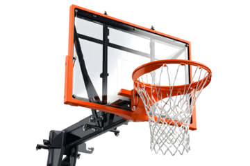 Outdoor basketball hoop with clear backboard and orange rim