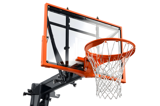 Outdoor basketball hoop with clear backboard and orange rim - Powered by Adobe