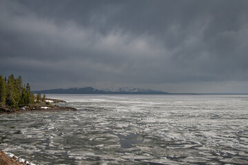 Spring time ice break up on Yellowstone Lake, Yellowstone National Park