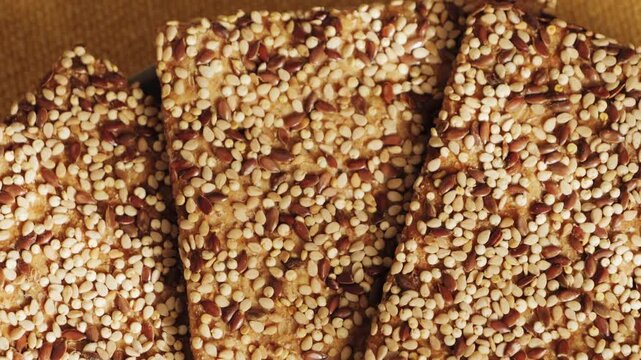 Crispbreads with quinoa and chia. Healthy dietary meal. Whole grains. High quality 4k footage