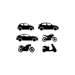 car and bike silhouettes, black fill, vector style