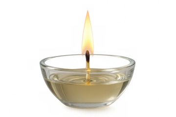 Oil lamp burning steadily in a clear glass bowl, illuminating the spiritual essence of light, peace, and meditation