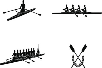 Silhouette of rowing team competing in a race the rowers are working hard to win the competition with their team © SADEK30