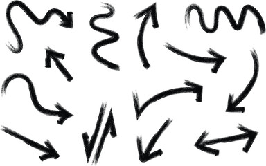 Set of black grunge arrows, hand-drawn style