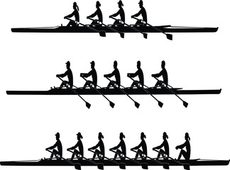 Silhouette of rowing team competing in a race the rowers are working hard to win the competition with their team © SADEK30
