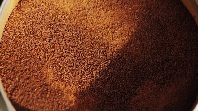 Instant chicory. Roasted crushed chicory root powder. Chicory to be anti-diabetic, immunomodulatory, antioxidant, anthelmintic and prebiotic. High quality 4k footage