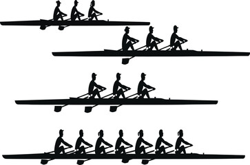 Silhouette of rowing team competing in a race the rowers are working hard to win the competition with their team © SADEK30