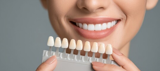 Bright Smile with Dental Shade Guide in Soft Studio Lighting