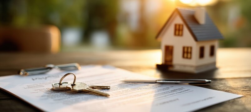Approved Home Loan Contract with Keys and Miniature House in Sunlight