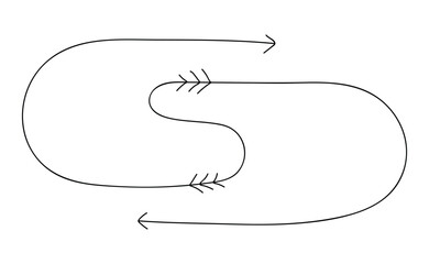 Hand drawn curved directional arrow design element with a sketched look