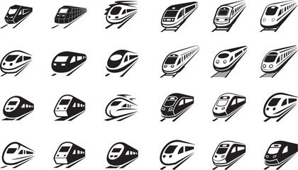 High speed modern passenger bullet train silhouette vector graphic collection express rail transportation design concept. © fay009