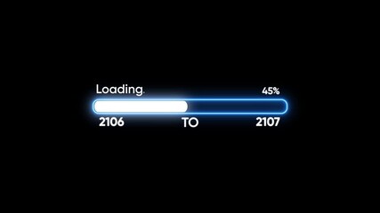Neon blue loading bar from year 2106 to 2107 at 27 percent progress bar progress indicator