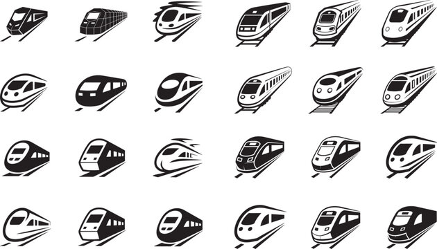 High speed modern passenger bullet train silhouette vector graphic collection express rail transportation design concept.