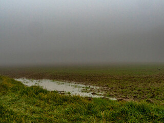 Nasser Ackerboden im Nebel