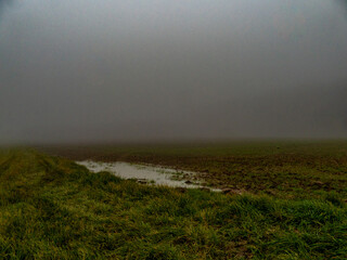 Fototapeta premium Nasser Ackerboden im Nebel