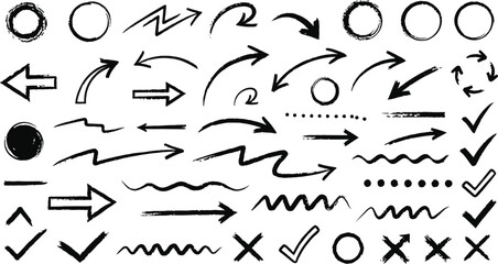 Grunge Arrows and Shapes Collection in Black Ink with Transparent Background