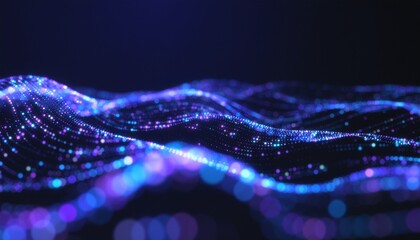 Abstract digital wave with vibrant blue and purple particles, symbolizing data flow and technology 
