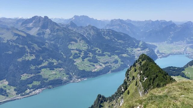 Panoramic view of Walensee seen from Leistchamm, St. Gallen, Switzerland, 