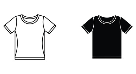 Naklejka premium Simple black and outline t-shirt vector icons, basic clothing graphic design elements, apparel symbol set isolated.