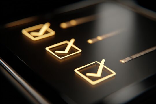 Minimalistic Glowing Checklist Icons on Digital Tablet for Productivity