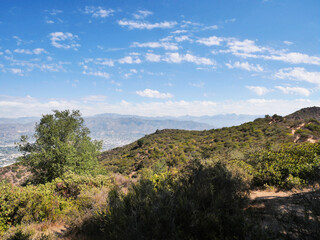 Skyline of Burbank as seen from the top of Cahuenga Peak at Wisdom Tree during a summer season in Los Angeles, California, USA