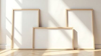 Empty frame mockup on wooden floor