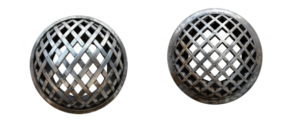 Two metallic spheres with a grid pattern