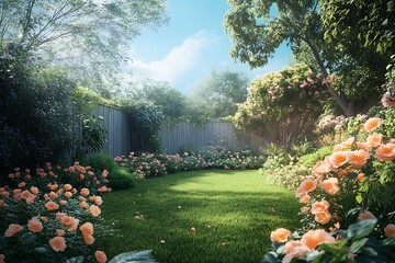 A conceptual gardening tutorial featuring Peach Fuzz flowers in a lush backyard,