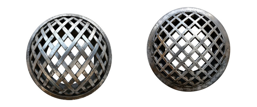 Two metallic spheres with a grid pattern
