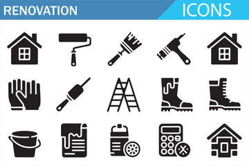 Set of home maintenance black icons for industrial and repair themes