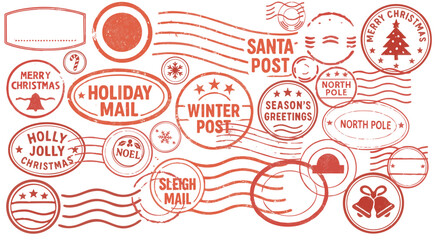 Christmas North Pole postmark and Santa mail rubber stamp set — festive holiday postal collection