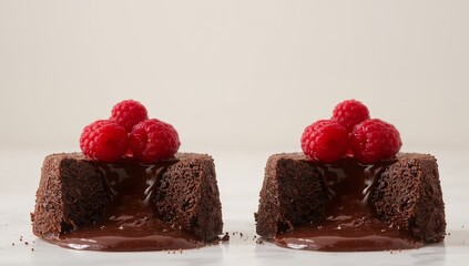 Chocolate Decadence. Two Sweet Treats with Bright Red Berries, Delightful Dessert.
