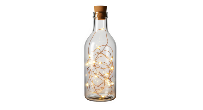 Glass bottle with fairy lights inside decoration concept