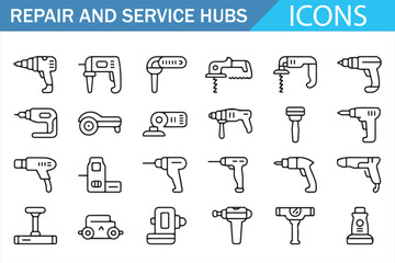 Power Equipment Icons Including Drill, Sander, and Circular Saw Designs