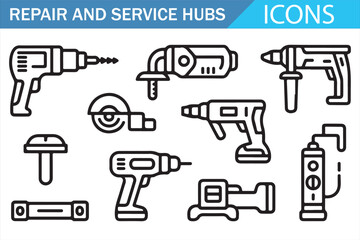 Workshop Power Tools Vector Icons — Black Outline Design Collection