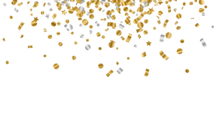 Festive gold and silver confetti falling