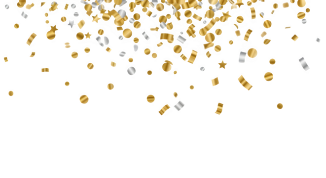 Festive gold and silver confetti falling
