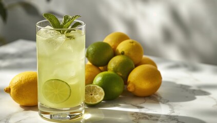 Fototapeta premium Citrus Infusion. A Refreshing Blend of Yellow and Green, with Hints of Fresh Mint.
