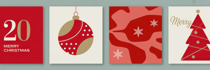 Set of Christmas themed cards featuring a Christmas tree ornament and abstract pattern perfect for holiday greetings and invitations