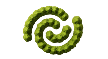 Green powder spiral shape, textured surface swirl, isolated on white or transparent background, AI