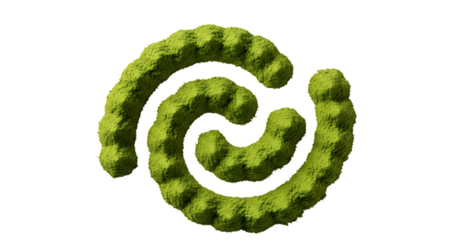 Green powder spiral shape, textured surface swirl, isolated on white or transparent background, AI