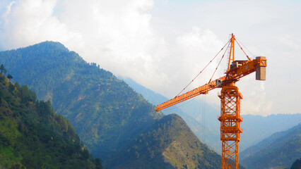 Construction Crane Operating at Construction Site