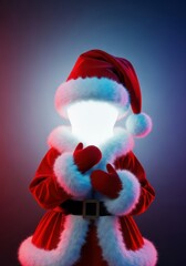 Traditional holiday figure dressed in iconic red velvet and white faux fur costume preparing to deliver seasonal cheer and festive gifts, toy, Santa, goodwill