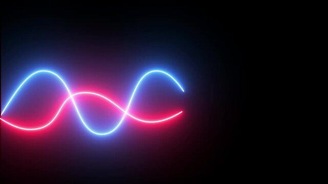 Neon Waves in Darkness: Two vibrant, sinuous neon waves, one in electric blue and the other in crimson, dance against a deep black backdrop, creating a captivating visual symphony of light and shadow.