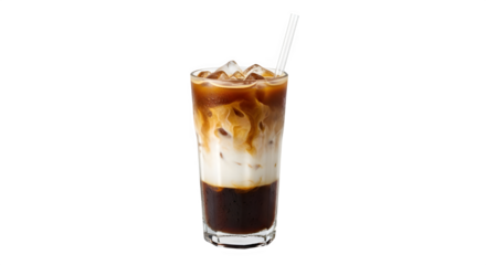 Iced latte, a refreshing coffee drink with milk and ice cubes