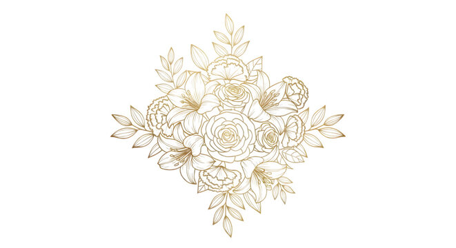 Golden floral bouquet, a beautiful arrangement of roses and lilies