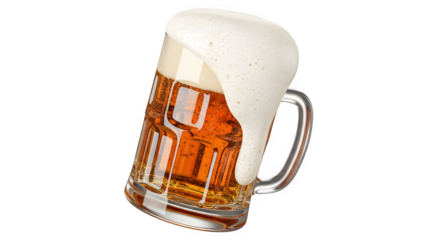 Mug of light beer with overflowing foam, perfect for a refreshing drink